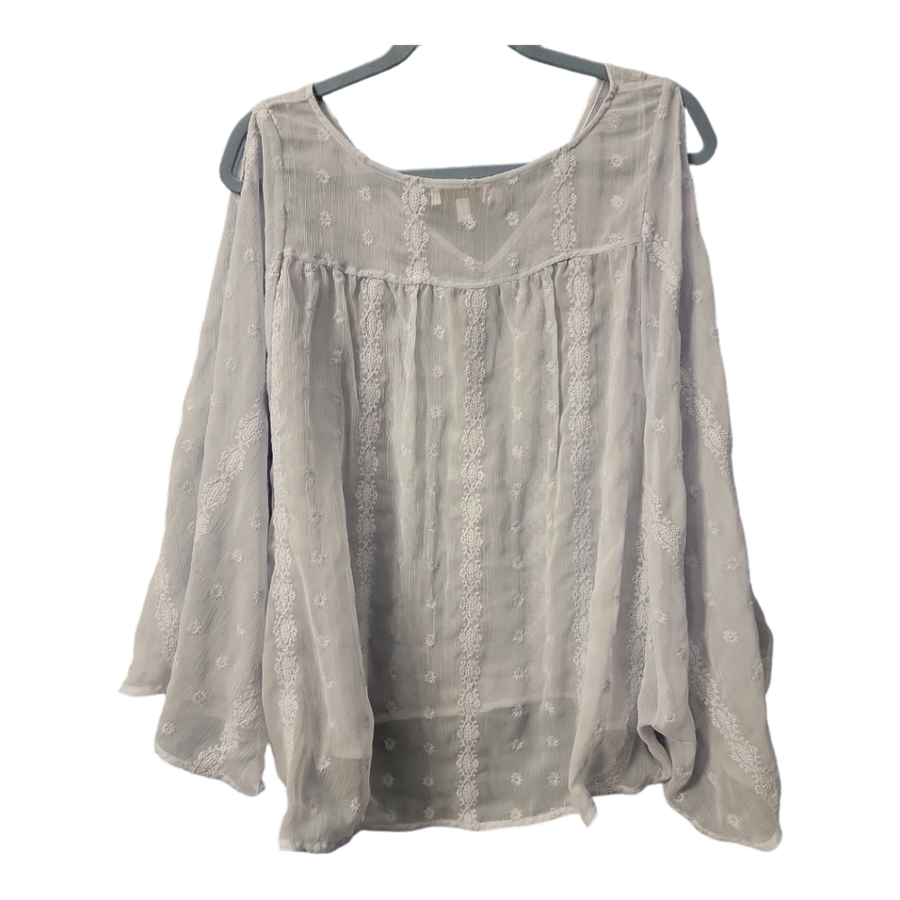 Chic JLo by Jennifer Lopez Sheer Arctic Ice Blue Dolman style Top - Size Large - Picture 2 of 5